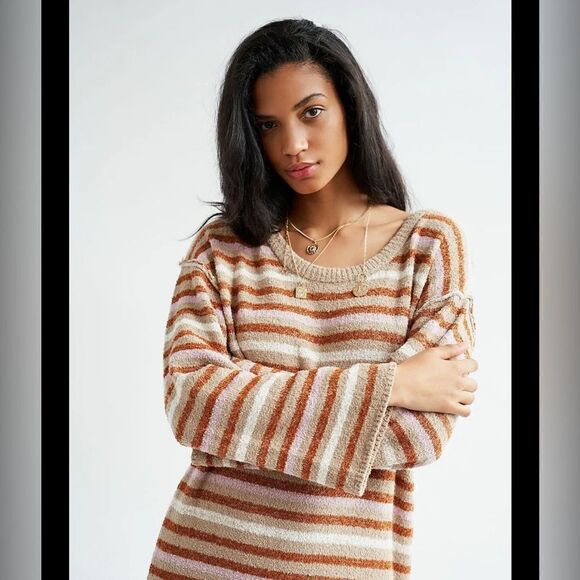NEW FREE PEOPLE TOES IN THE SAND STRIPED SWEATER MIDI DRESS - Picture 4 of 4
